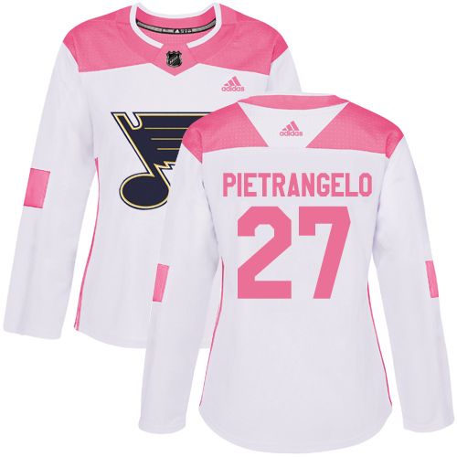 Adidas St.Louis Blues #27 Alex Pietrangelo White Pink Authentic Fashion Women's Stitched NHL Jersey