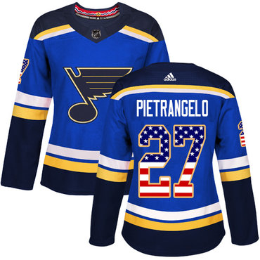 Adidas St.Louis Blues #27 Alex Pietrangelo Blue Home Authentic USA Flag Women's Stitched NHL Jersey