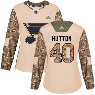 Adidas St.Louis Blues #40 Carter Hutton Camo Authentic 2017 Veterans Day Women's Stitched NHL Jersey