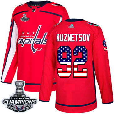 Adidas Washington Capitals #92 Evgeny Kuznetsov Red Home Authentic USA Flag Stanley Cup Final Champions Stitched NHL Jersey