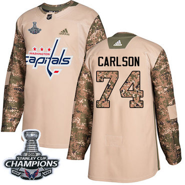 Adidas Washington Capitals #74 John Carlson Camo Authentic 2017 Veterans Day Stanley Cup Final Champions Stitched NHL Jersey
