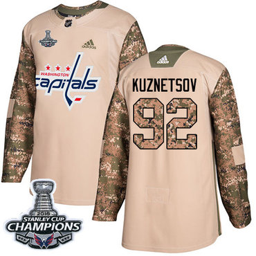 Adidas Washington Capitals #92 Evgeny Kuznetsov Camo Authentic 2017 Veterans Day Stanley Cup Final Champions Stitched NHL Jersey
