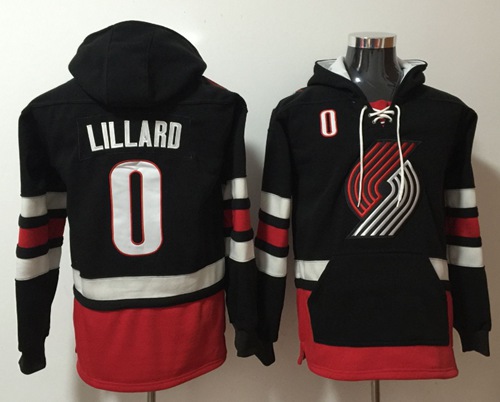 Blazers #0 Damian Lillard Black Name & Number Pullover NBA Hoodie