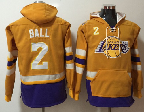 Lakers #2 Lonzo Ball Gold Name & Number Pullover NBA Hoodie
