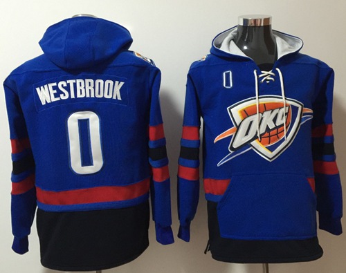Thunder #0 Russell Westbrook Blue Name & Number Pullover NBA Hoodie