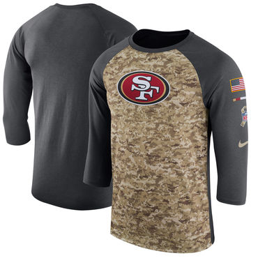 Men's San Francisco 49ers Nike Camo Anthracite Salute to Service Sideline Legend Performance Three-Quarter Sleeve T Shirt