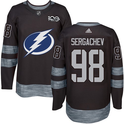 Adidas Lightning #98 Mikhail Sergachev Black 1917-2017 100th Anniversary Stitched NHL Jersey