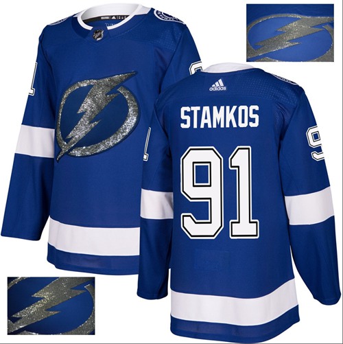 Adidas Lightning #91 Steven Stamkos Blue Home Authentic Fashion Gold Stitched NHL Jersey