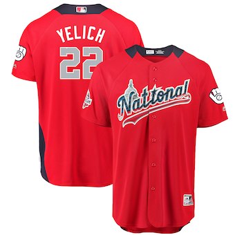 Men's National League #22 Christian Yelich Majestic Red 2018 MLB All-Star Game Home Run Derby Player Jersey
