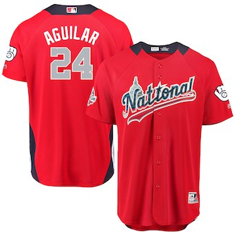 Men's National League #24 Jesus Aguilar Majestic Red 2018 MLB All-Star Game Home Run Derby Player Jersey