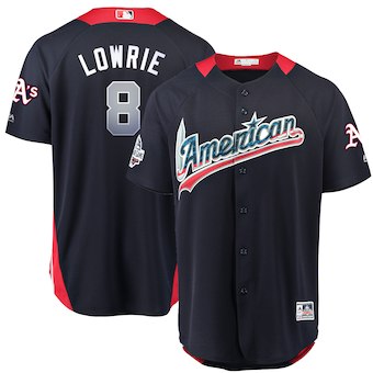 Men's American League #8 Jed Lowrie Majestic Navy 2018 MLB All-Star Game Home Run Derby Player Jersey