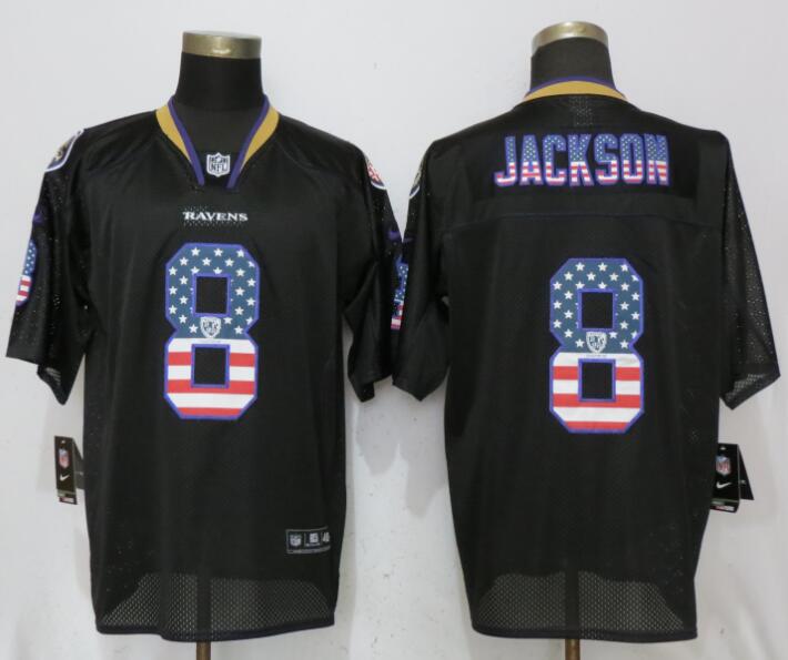 Nike Baltimore Ravens #8 Lamar Jackson Black USA Flag Fashion Elite Jerseys