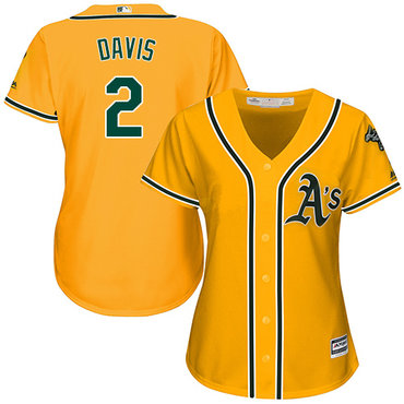 Oakland Athletics #2 Khris Davis Gold Alternate Women's Stitched Baseball Jersey