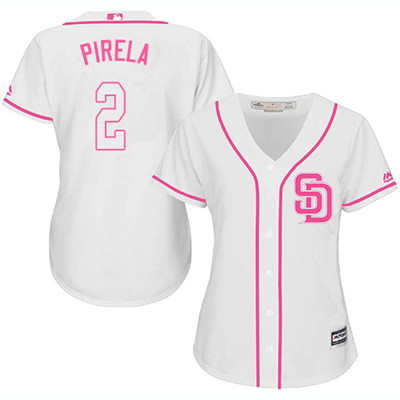 San Diego Padres #2 Jose Pirela White Pink Fashion Women's Stitched Baseball Jersey
