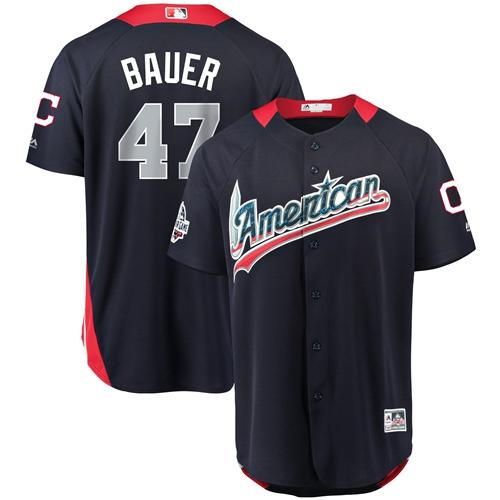 Indians #47 Trevor Bauer Navy Blue 2018 All-Star American League Stitched Baseball Jersey