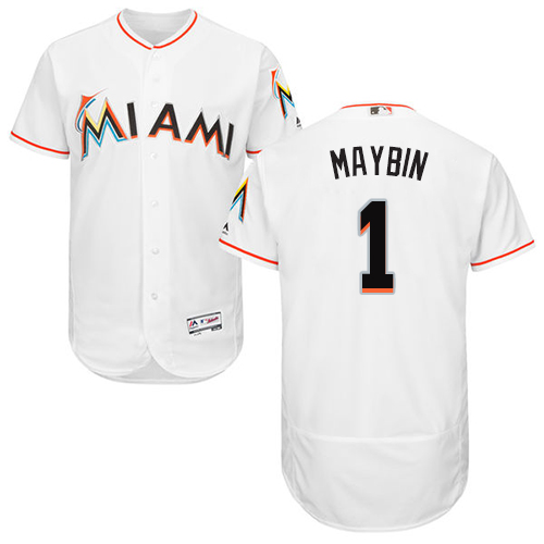 Miami marlins #1 Cameron Maybin White Flexbase Authentic Collection Stitched Baseball Jersey