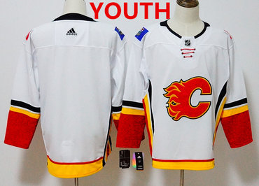 Custom Youth Adidas Calgary Flames White Home 2017-2018 Hockey Stitched NHL Jersey