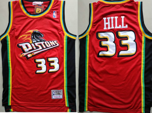 Detroit Pistons 33 Grant Hill Swingman Red Throwback Jersey