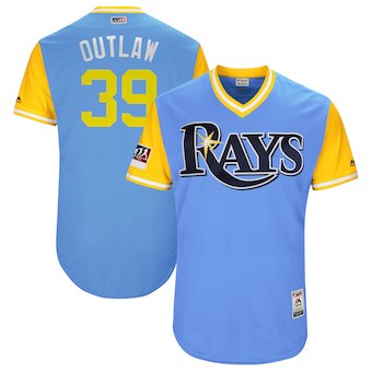 Men's Tampa Bay Rays 39 Kevin Kiermaier Outlaw Majestic Light Blue 2018 Players' Weekend Authentic Jersey
