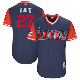 Men's Los Angeles Angels 27 Mike Trout Kiiiiid Majestic Navy 2018 Players' Weekend Authentic Jersey