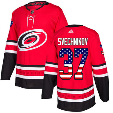 Adidas Carolina Hurricanes #37 Andrei Svechnikov Red Home Authentic USA Flag Stitched NHL Jersey