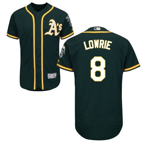 Men's Oakland Athletics #8 Jed Lowrie Green Flexbase Authentic Collection Stitched Baseball Jersey