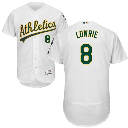 Men's Oakland Athletics #8 Jed Lowrie White Flexbase Authentic Collection Stitched Baseball Jersey