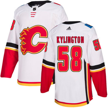 Men's Adidas Calgary Flames #58 Oliver Kylington White Away Authentic NHL Jersey