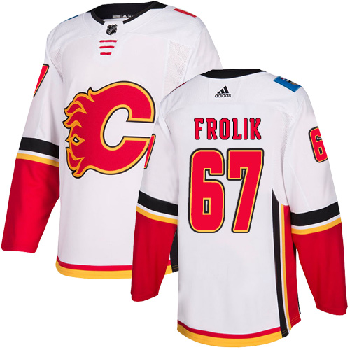 Men's Adidas Calgary Flames #67 Michael Frolik White Away Authentic NHL Jersey