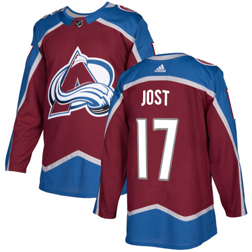 Adidas Colorado Avalanche #17 Tyson Jost Burgundy Home Authentic Stitched NHL Jersey