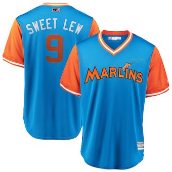 Men's Miami Marlins 9 Lewis Brinson Sweet Lew Majestic Light Blue 2018 Players' Weekend Cool Base Jersey