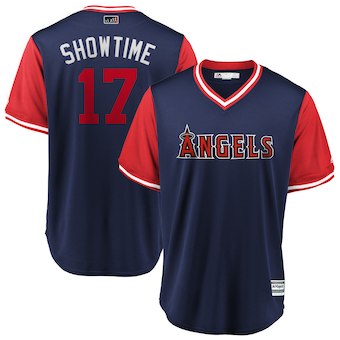 Men's Los Angeles Angels 17 Shohei Ohtani Showtime Majestic Navy 2018 Players' Weekend Cool Base Jersey