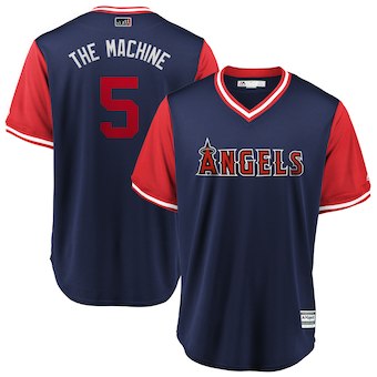 Men's Los Angeles Angels 5 Albert Pujols The Machine Majestic Navy 2018 Players' Weekend Cool Base Jersey