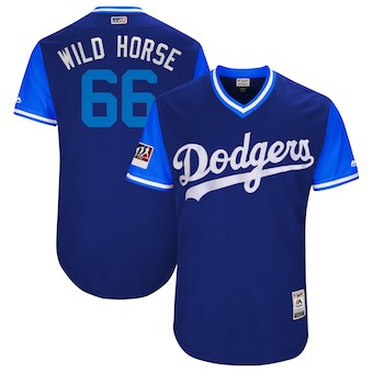 Men's Los Angeles Dodgers 66 Yasiel Puig Wild Horse Majestic Royal 2018 Players' Weekend Authentic Jersey
