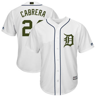 Men's Detroit Tigers 24 Miguel Cabrera Majestic White 2018 Memorial Day Cool Base Player Jersey