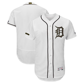 Men's Detroit Tigers Blank Majestic White 2018 Memorial Day Authentic Collection Flex Base Team Jersey