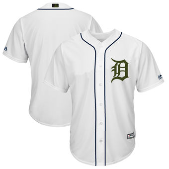 Men's Detroit Tigers Blank Majestic White 2018 Memorial Day Cool Base Team Jersey