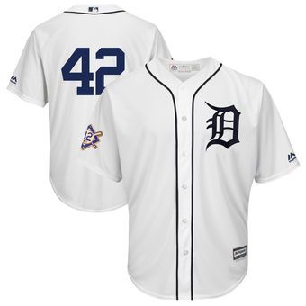 Men's Detroit Tigers Majestic White 42 Jackie Robinson Day Official Cool Base Jersey
