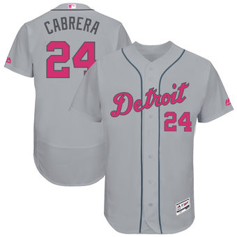 Men's Detroit Tigers 24 Miguel Cabrera Majestic Gray Mother's Day Flex Base Jersey