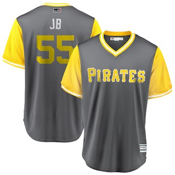 Men's Pittsburgh Pirates 55 Josh Bell JB Majestic Gray 2018 Players' Weekend Cool Base Jersey