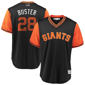 Men's San Francisco Giants 28 Buster Posey Buster Majestic Black 2018 Players' Weekend Cool Base Jersey