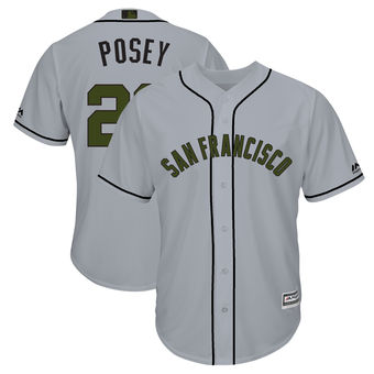 Men's San Francisco Giants 28 Buster Posey Majestic Gray 2018 Memorial Day Cool Base Player Jersey