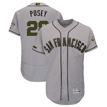 Men's San Francisco Giants 28 Buster Posey Majestic Gray 2018 Memorial Day Authentic Collection Flex Base Player Jersey