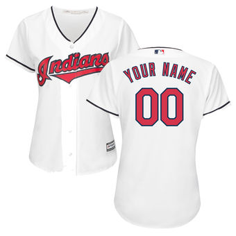 Women's Cleveland Indians Majestic White Home Cool Base Custom Jersey