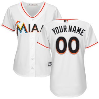 Women's Miami Marlins Majestic White Home Cool Base Custom Jersey