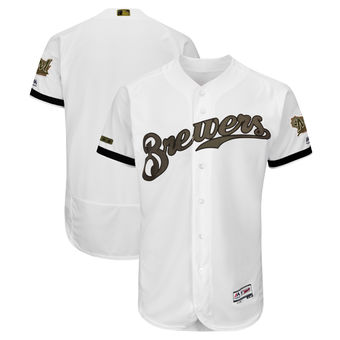 Men's Milwaukee Brewers Majestic White 2018 Memorial Day Authentic Collection Flex Base Team Custom Jersey