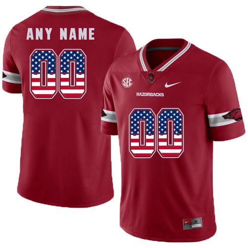 Arkansas Razorbacks Red Men's College Football USA Flags Customized Jersey