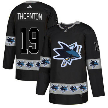 Men's San Jose Sharks #19 Joe Thornton Black Team Logos Fashion Adidas Jersey