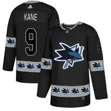 Men's San Jose Sharks #9 Evander Kane Black Team Logos Fashion Adidas Jersey