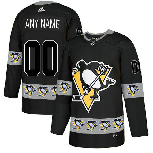 Men's Pittsburgh Penguins Custom Black Team Logos Fashion Adidas Jersey